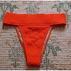 Free People Beach Bikini Bottoms XS Orange Textured High Cut Cheeky Swim NWOT